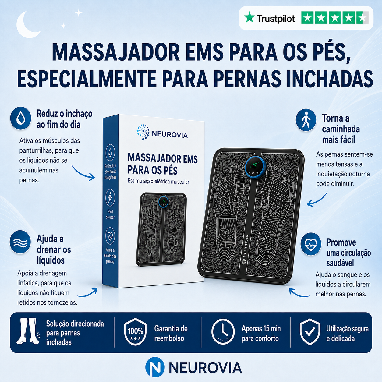 Neurovia™ Tratamento EMS Ativador para Pernas Inchadas, Pesadas ou Enfraquecidas — Para Uso em Casa