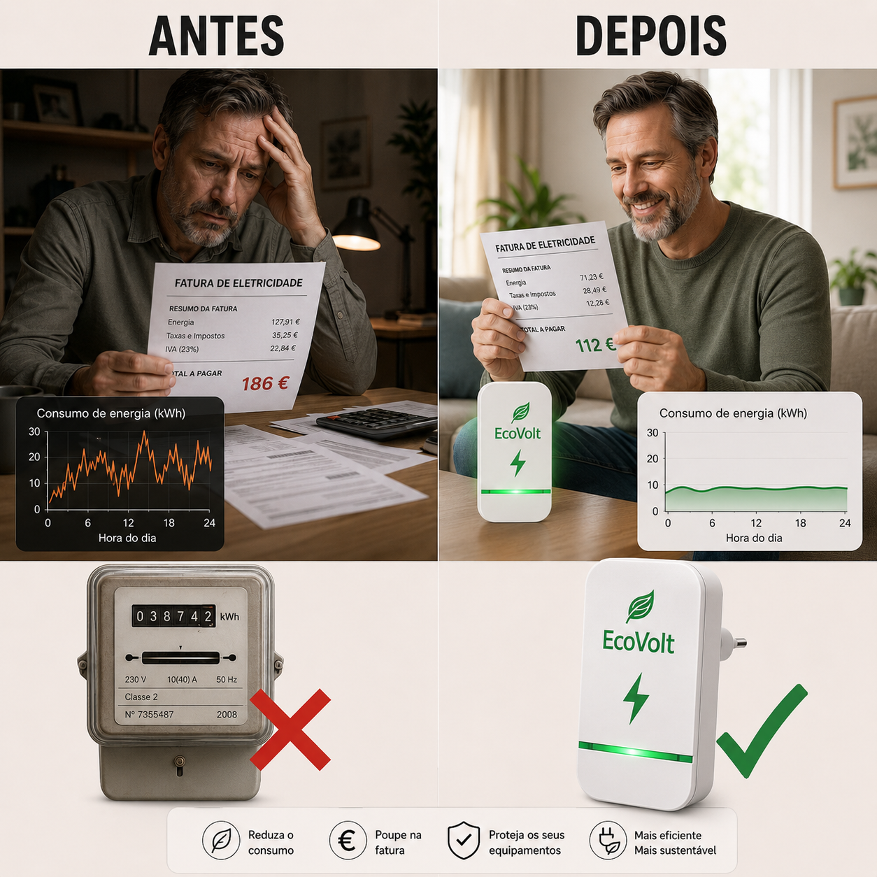 HOJE 1+1 GRÁTIS | EcoVolt™ Poupe na fatura da luz desde o primeiro dia e diga adeus à tensão residual.