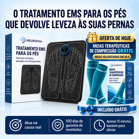 HOJE COM PRESENTE GRÁTIS - Neurovia™ Tratamento EMS Ativador para Pernas Inchadas, Pesadas ou Enfraquecidas — Para Uso em Casa + (Meias Terapêuticas de Compressão Valor 30 € GRATIS)