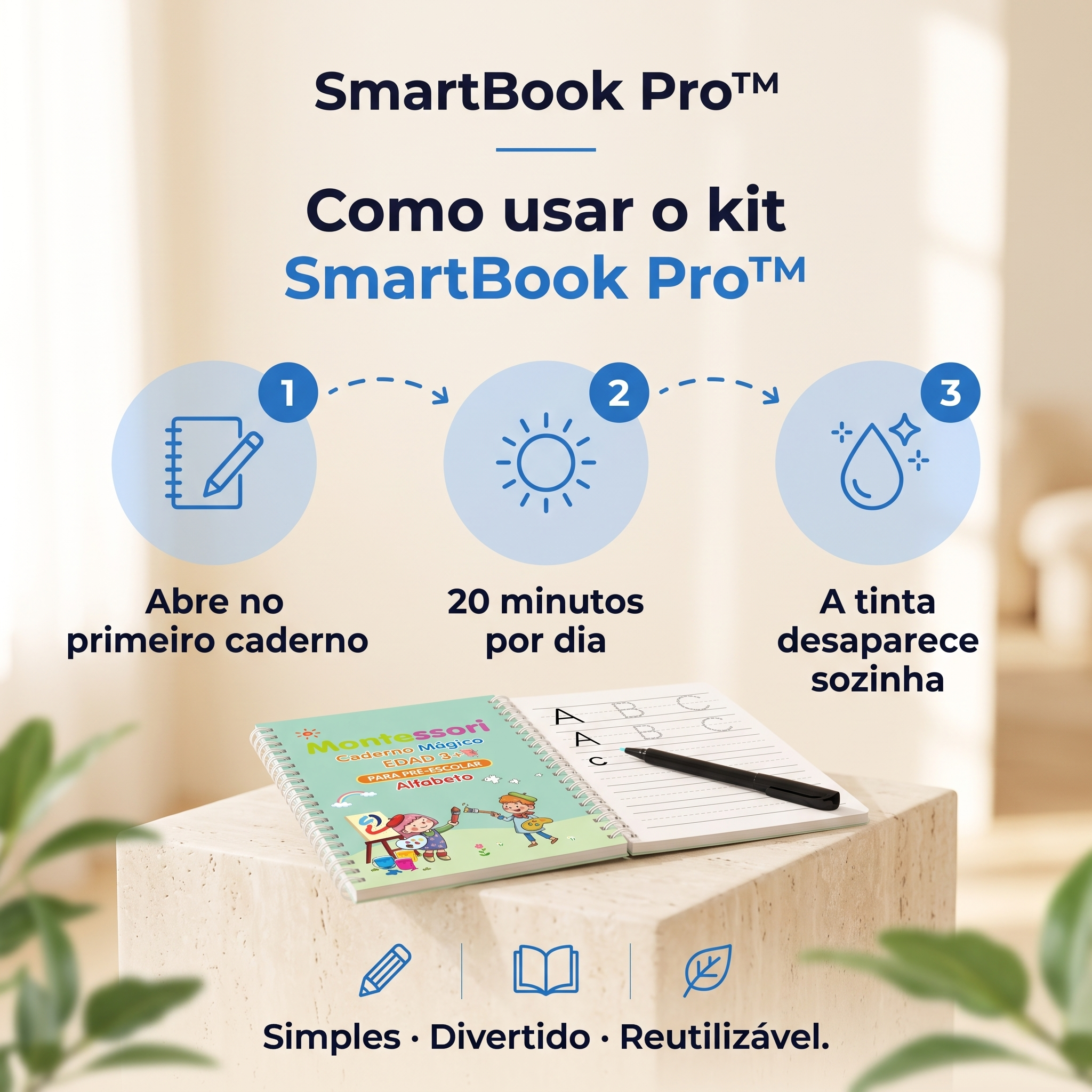HOJE COM 12 CANETAS MÁGICAS GRÁTIS - SmartBook Pro™ Kit Montessori de Cadernos Mágicos Reutilizáveis para Crianças — Sem Ecrãs + (12 Canetas Mágicas Coloridas Valor 15 € GRÁTIS)